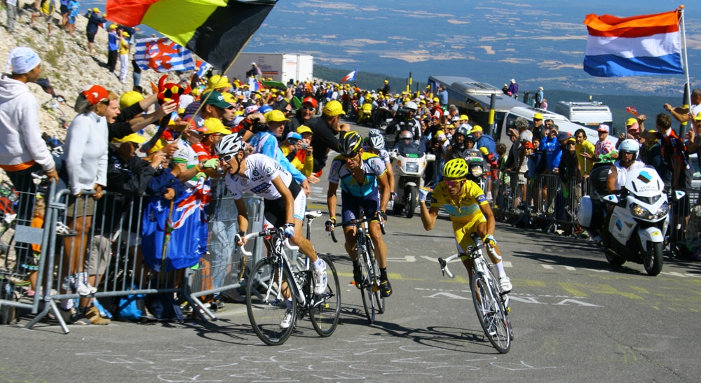 Le groupe maillot jaune lors de la 20e étape du Tour de France 2009 au Mont Ventoux